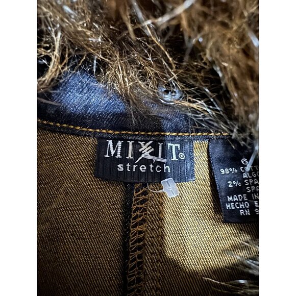 MIXIT Women’s Denim Long Coat Size 6 Faux Fur Collar Vintage Y2K Stretch - Picture 8 of 10